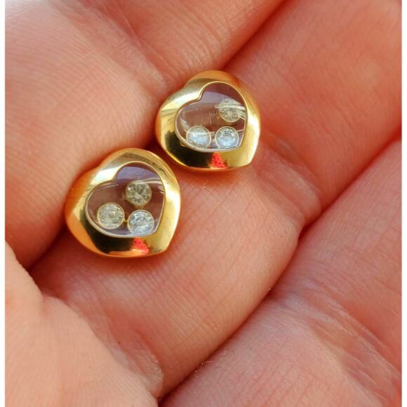 Chopard Floating Happy Diamonds Heart Stud Earrings in 18K Yellow Gold - Picture 2 of 9